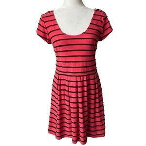 Candies Pink Striped Dress Cap Sleeves SZ L